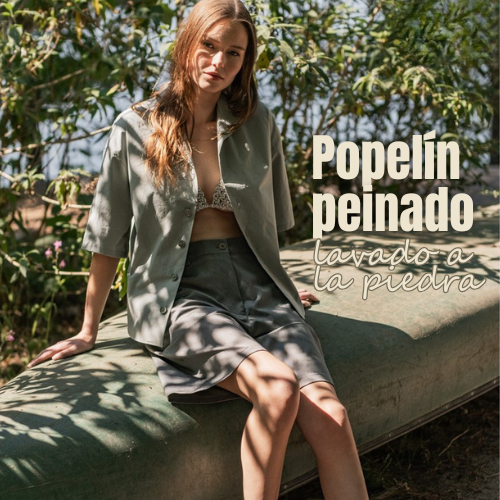 Tela popelín peinado lavado a la piedra gris