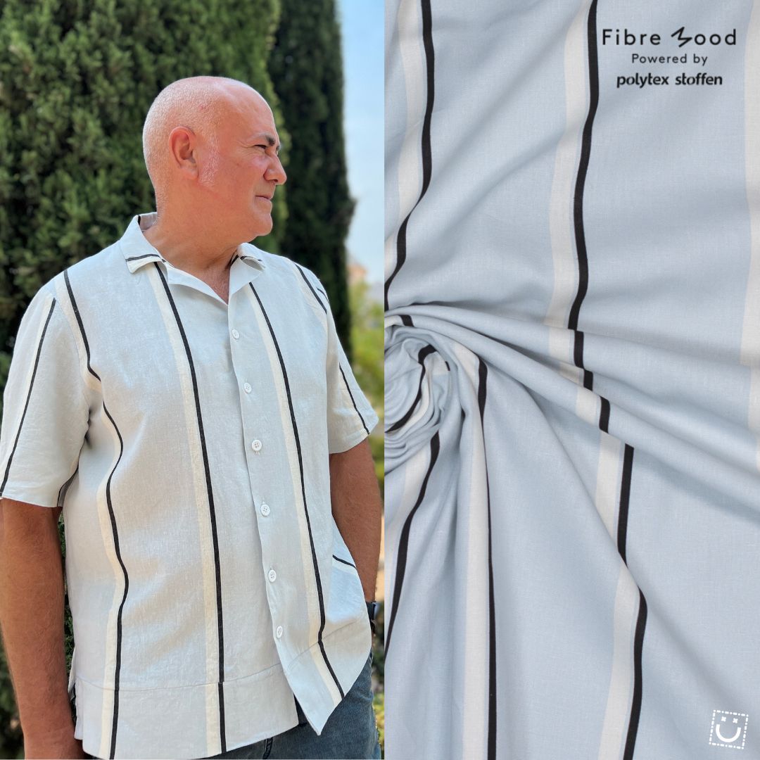 *OFERTA* Lino y viscosa azul rayas negras y blancas