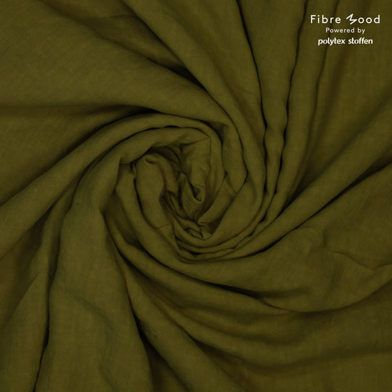 Tela lino lavado a la piedra en verde oliva patrón vanya y madou Fibre Mood en fabric mumu