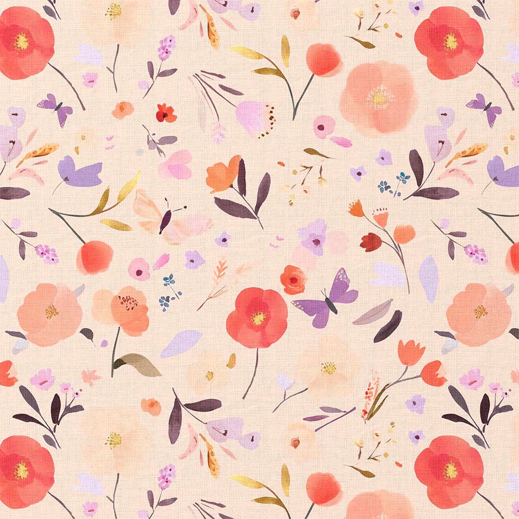 Tela popelín amapolas y mariposas