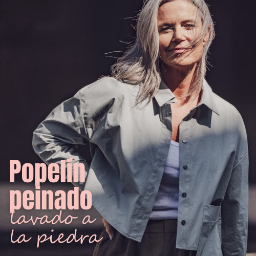 Tela popelín peinado lavado a la piedra gris
