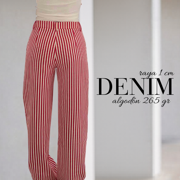 Denim algodón 7.7 oz rayas rojas