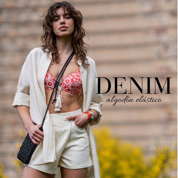 Denim elástico blanco roto