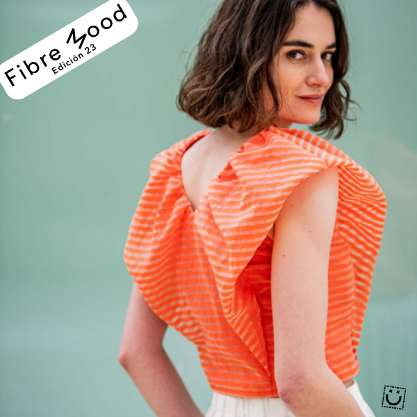 Tela rayas naranja algodón y nylon