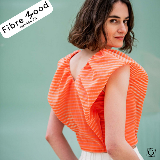 Tela rayas naranja algodón y nylon