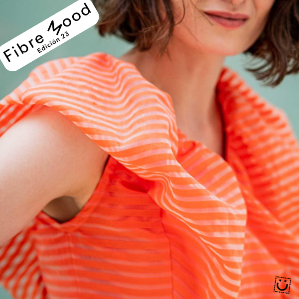 Tela rayas naranja algodón y nylon