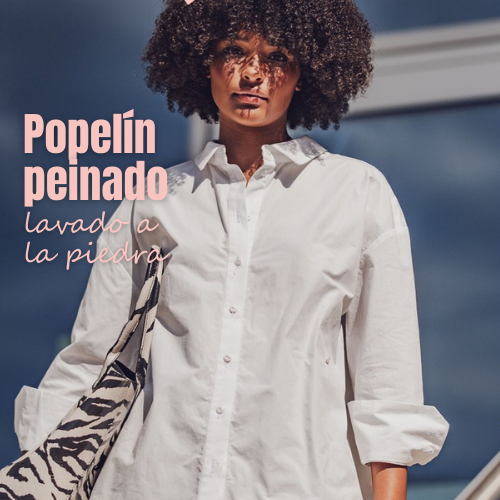 Tela popelín peinado lavado a la piedra blanco