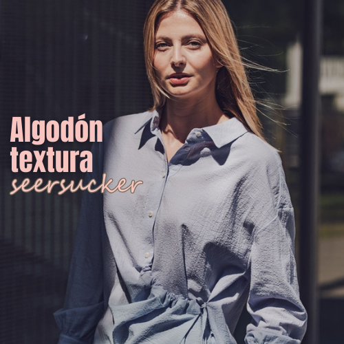 Tela seersucker 100% algodón azul