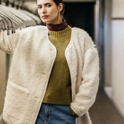 Tela abrigo bouclé natural