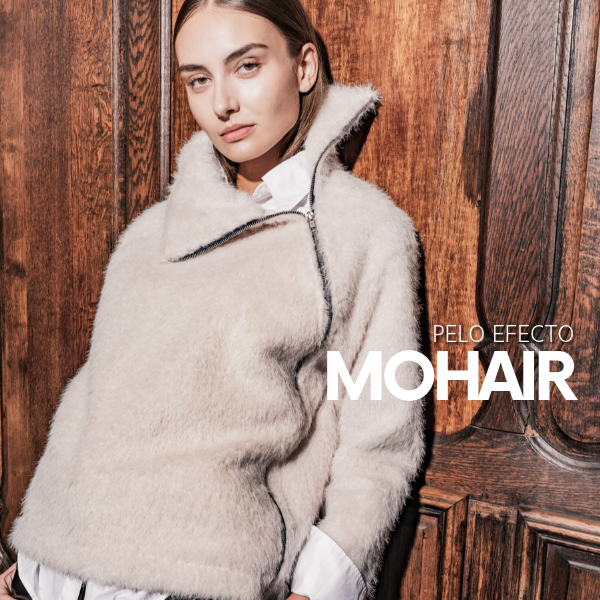 Tejido de pelo efecto Mohair blanco