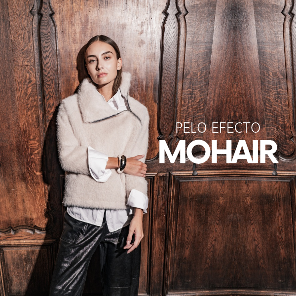 Tejido de pelo efecto Mohair blanco