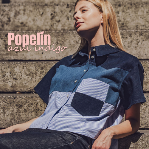 Tela popelín azul índigo denim