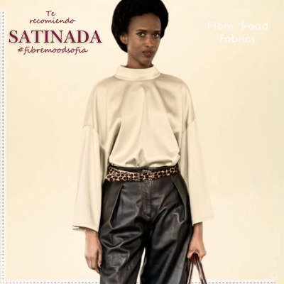 Algodón satinado elástico blanco roto