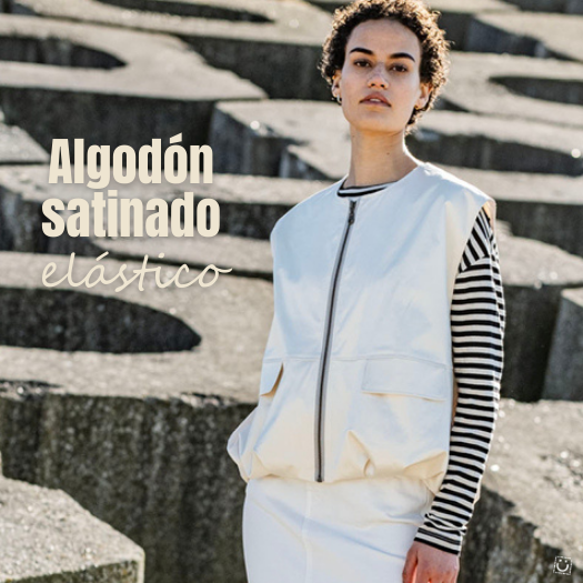 Algodón satinado elástico blanco roto