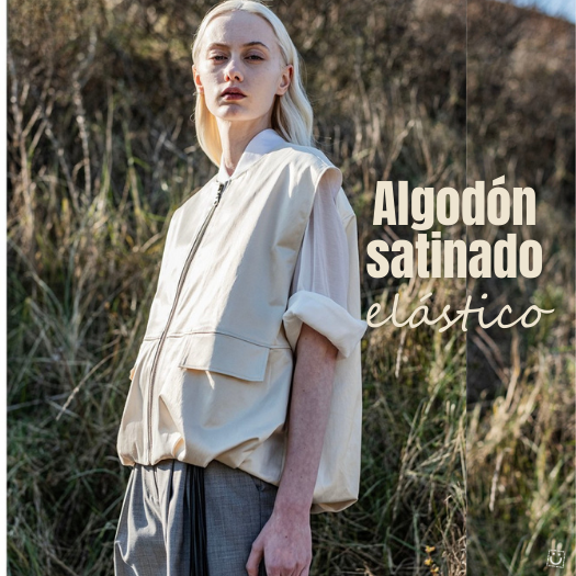 Cargar imagen en el visor de la galería, Algodón satinado elástico blanco roto
