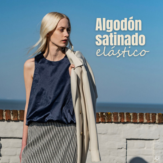*RETAL* Algodón satinado elástico navy 145x50 cm