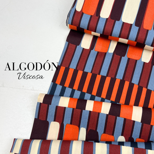 Tela de algodón viscosa rayas multicolor