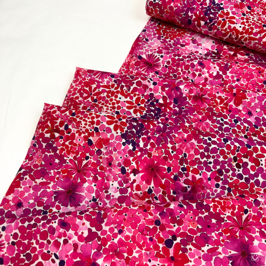 *RETAL* Batista algodón floral rosa 145-83 cm