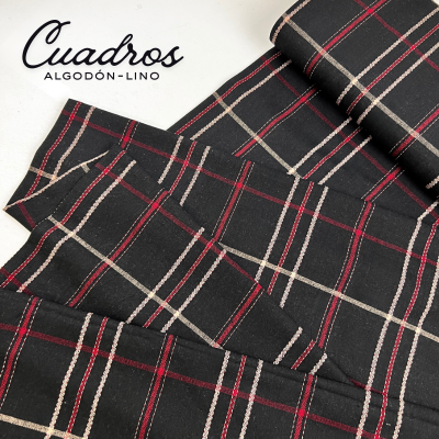 Tela algodón lino cuadro grande