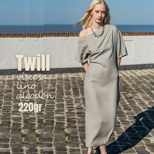 Tela twill viscosa-lino-algodón gris
