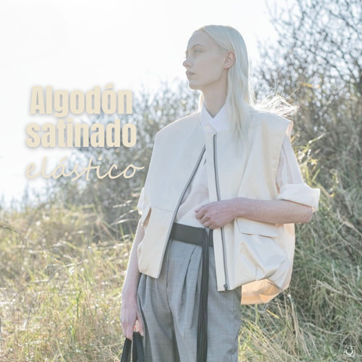Algodón satinado elástico blanco roto