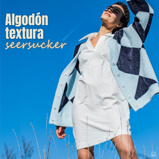 Tela seersucker 100% algodón azul