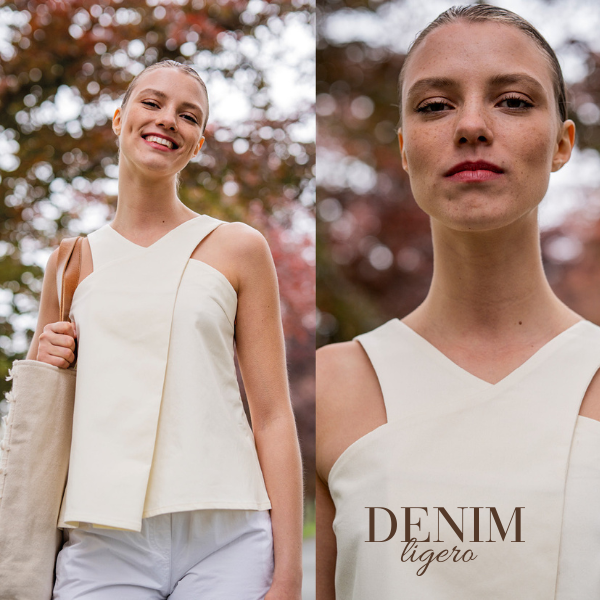 Denim elástico blanco roto