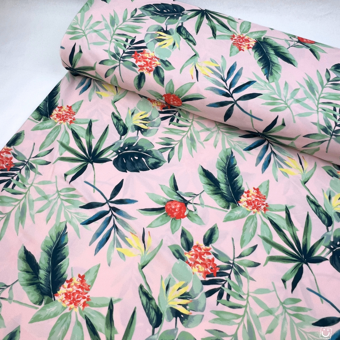 Lycra de bañador "Tropical verde y coral"