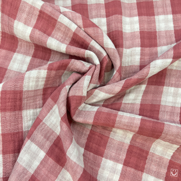 Tela doble gasa Vichy Reversible rosa