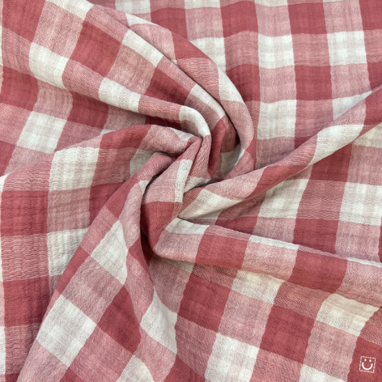 Tela doble gasa Vichy Reversible rosa