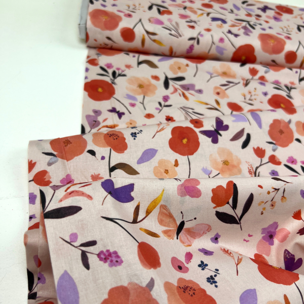 Tela popelín amapolas y mariposas