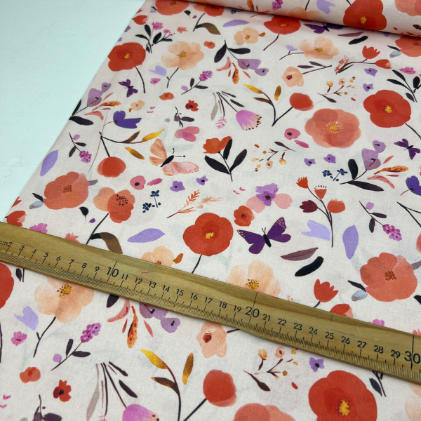 Tela popelín amapolas y mariposas