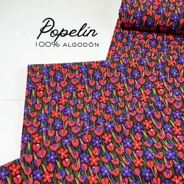 Tela popelín algodón Tulipanes rojos