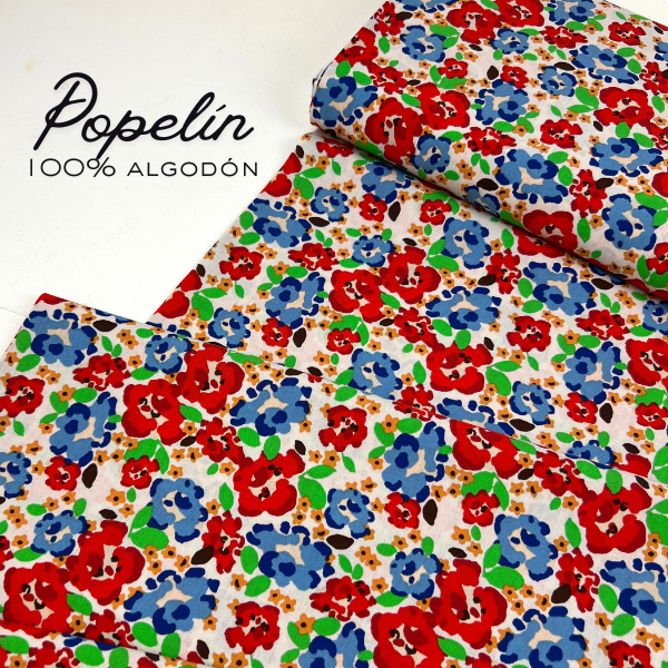 Tela popelín amapolas acuarela