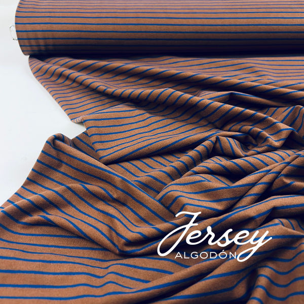 Punto jersey marrón rayas azul