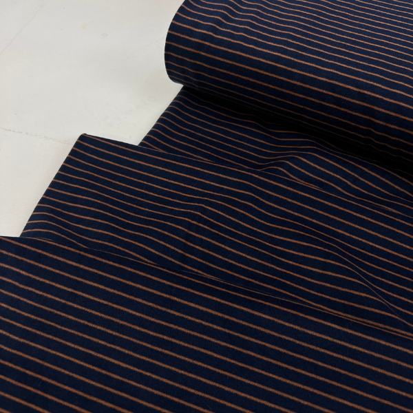 Punto jersey azul marino rayas marrones