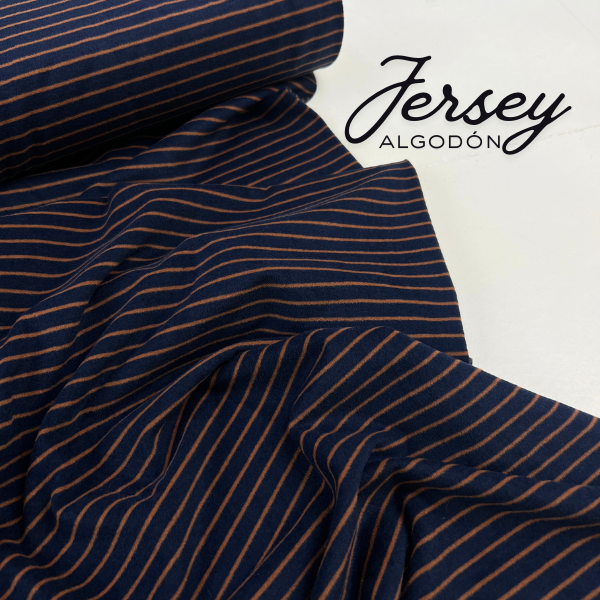 Punto jersey azul marino rayas marrones