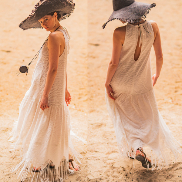 Punto crochet blanco con flecos