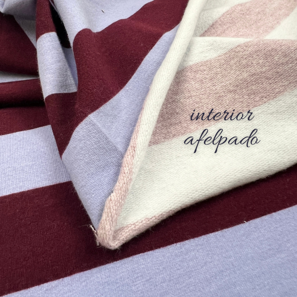 Punto sudadera soft sweat rayas burdeos y malva