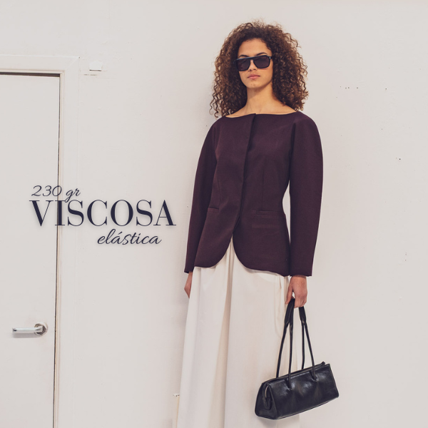 Twill de viscosa elástica burdeos oscuro