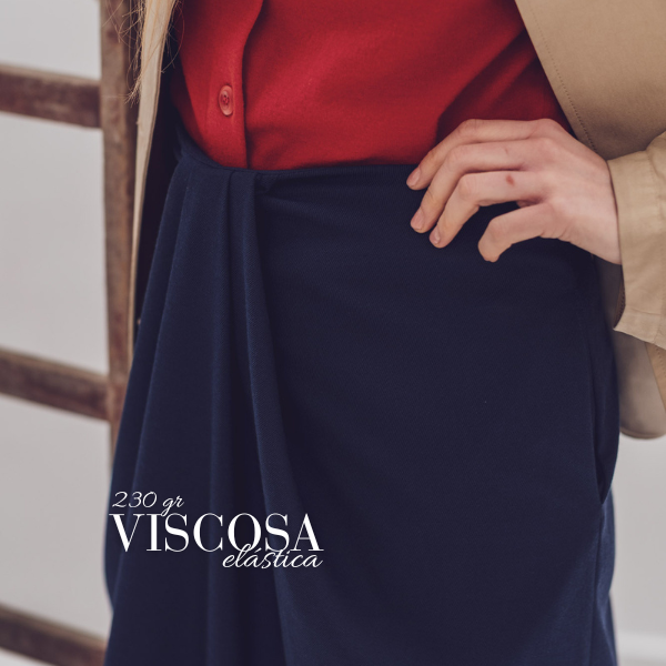 Twill de viscosa elástica azul oscuro