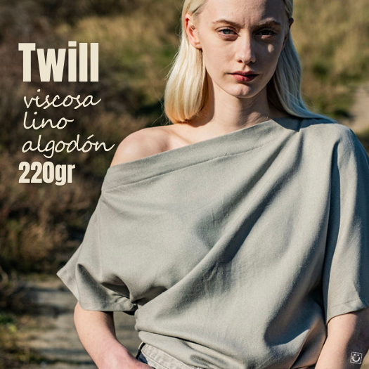 Tela twill viscosa-lino-algodón gris