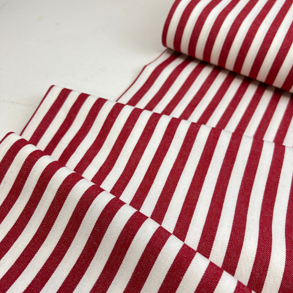 Denim algodón 7.7 oz rayas rojas