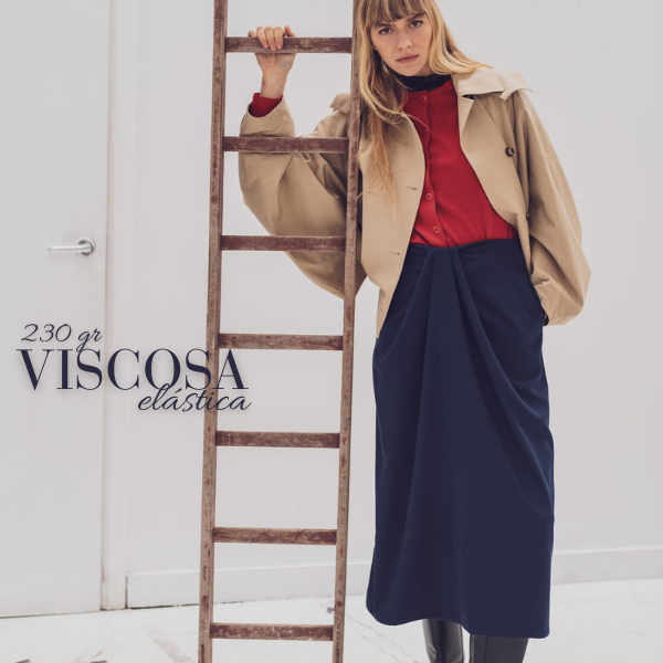 Twill de viscosa elástica azul oscuro