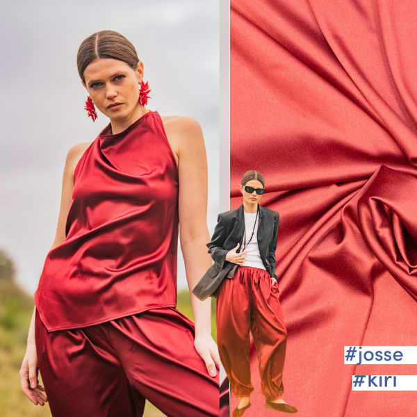 Viscosa satinada elástica rojo rubí