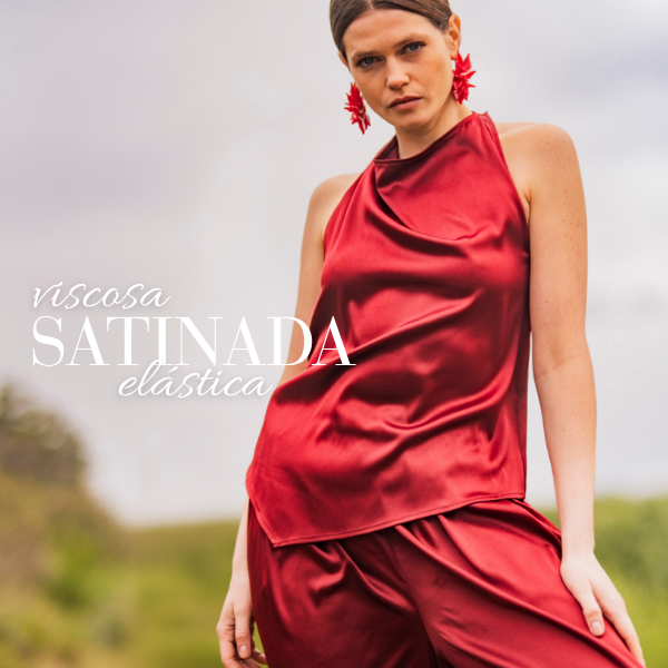 Viscosa satinada elástica rojo rubí