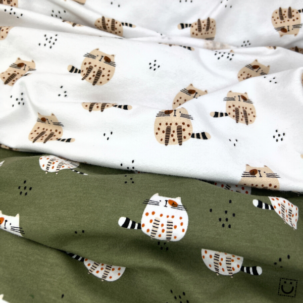 *OFERTA* Tela de punto jersey gatos blanco